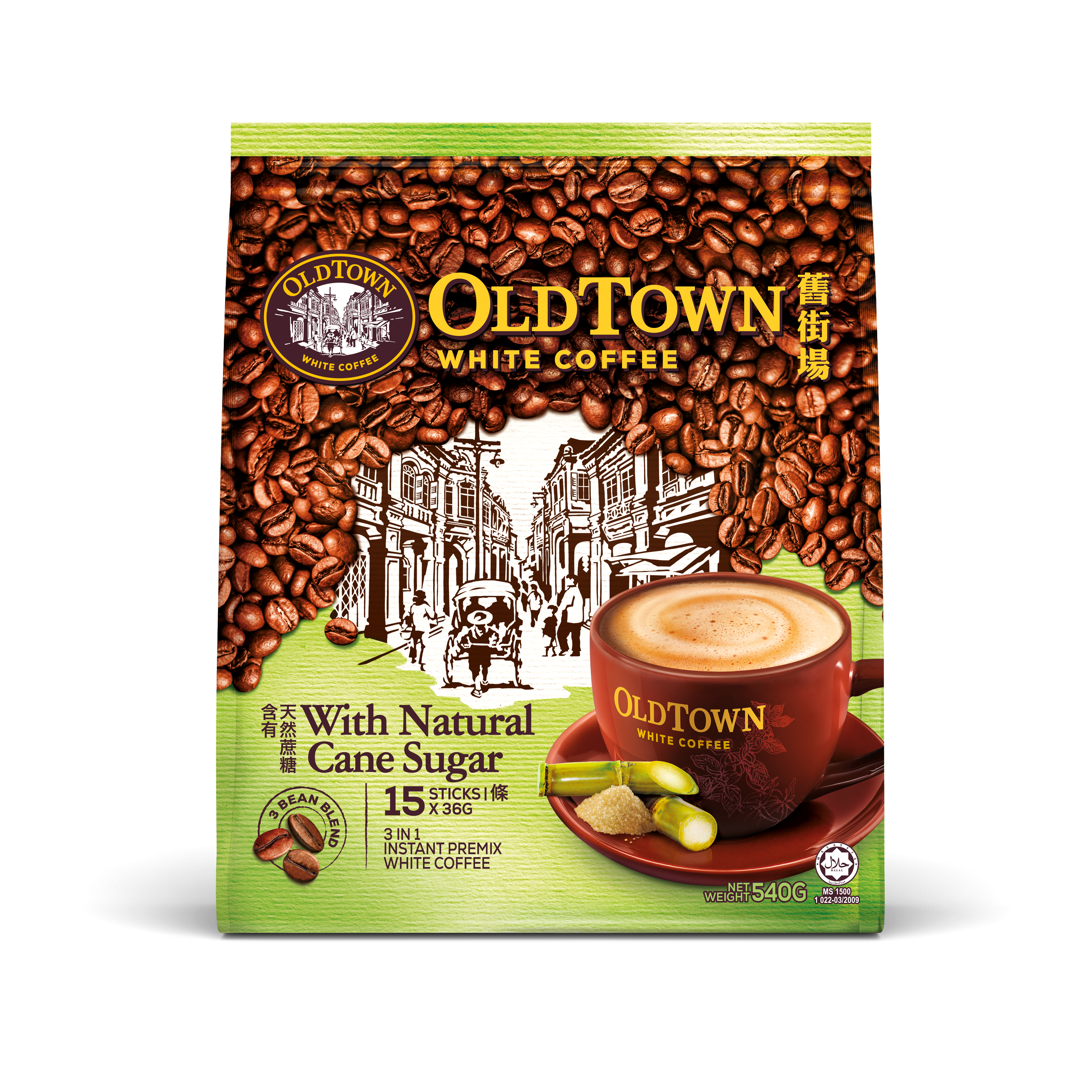 OLDTOWN 3 in 1 White Coffee With Natural Cane Sugar - 540g